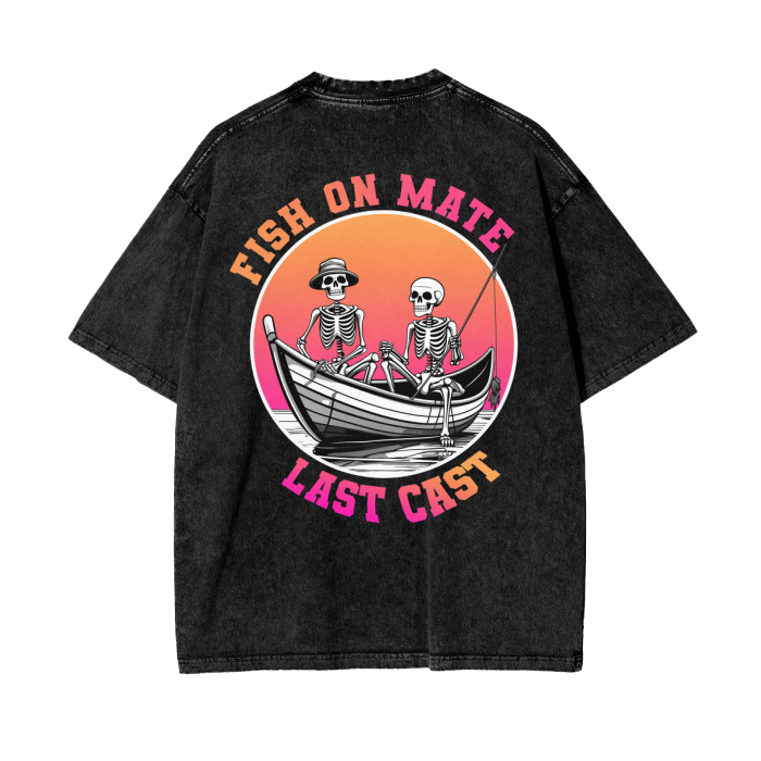 "Last Cast" - Acid Wash Oversize T-Shirt (250 GSM)