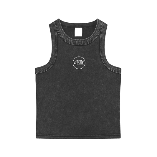 "FOM" - Black Women’s Washed Vest Top (235 GSM)